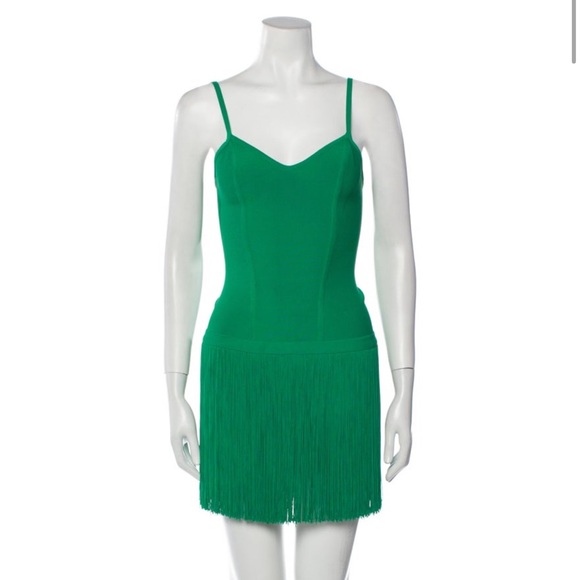 Herve Leger Dresses | Herve Leger Green Fringe Mini Dress | Color: Green | Size: S | Lilymcardle25'S Closet